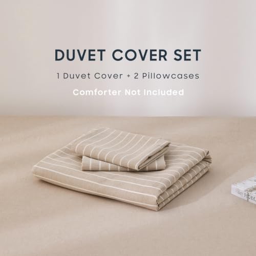 Wake In Cloud Striped Cotton Duvet Cover Set, Tan, Full