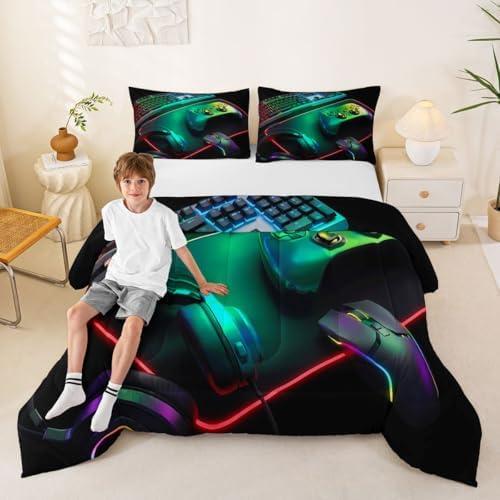 Feelyou Gamer Bedding Set Soft for Boys Girls, Gaming Comforter Set Full