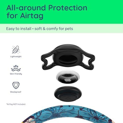 Airtag Dog Collar,with Waterproof airtag Holder，Original Stylish Cute Pattern Design.QR Code ID Buckle，Comfortable Soft Cotton for Small Medium Large Dogs