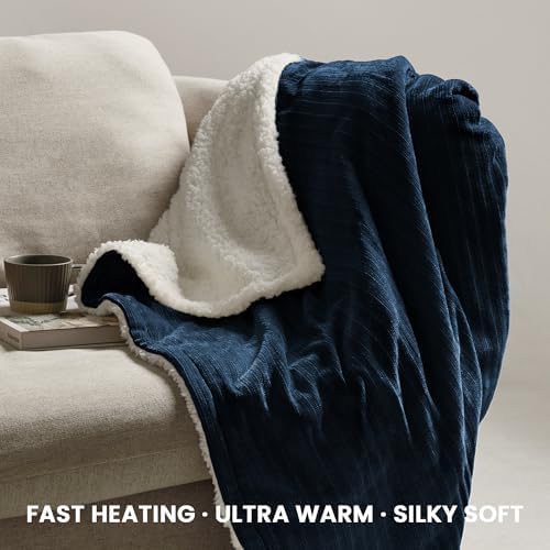 Heated Throw Blanket, 50"x60"Ultra Soft Cozy Chenille Electric Blanket with 10 Heating Levels & 2-10H Auto-Off, Fasting Heating for Couch/Bed, ETL Certified, Machine Washable(Navy)