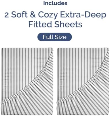 CGK Linens 2 Pack Extra Deep Full Fitted Sheets - Grey Stripes