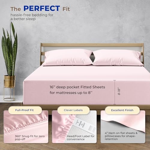 THREAD SPREAD California King Bed Sheets, Luxury 1000 Series Paradise Collection 100% Egyptian Cotton Cal King Sheets Set (6 PC, Blush), Soft, Cooling, Sateen, 16" Deep Pocket Hotel Sheet Set