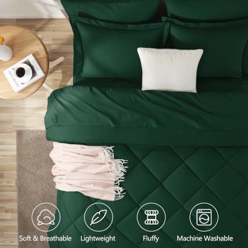CozyLux Queen Comforter Set 88"x88" Emerald Green - 7 Piece Bed in a Bag