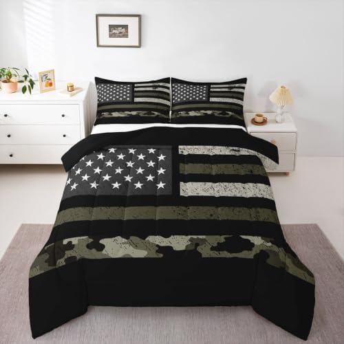 Feelyou Camo American Flag Comforter Set Queen Bedding Set for Kids Boys