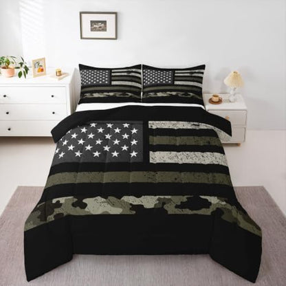 Feelyou Camo American Flag Comforter Set Full Bedding Set for Kids Boys