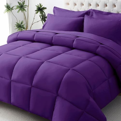 JOLLYVOGUE King Comforter Set, Ultra-Soft Bed in a Bag King Size 7 Pieces, Oeko-TEX Certified Bedding Set with Down Alternative Comforter, Sheets, Pillowcases & Shams, Purple
