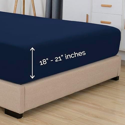 Elegant Comfort 1500 Premium Hotel Quality 18-21 Inches Deep - Extra Deep Pocket Single Fitted Sheet for High Mattress, Luxury and Softest, Smart Pocket - Wrinkle Free, California King, Navy