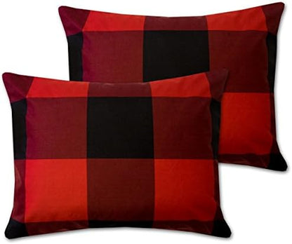 7 Piece Comforter Set Bag Solid Color All Season Soft Down Alternative Blanket & Luxurious Microfiber Bed Sheets, King, Buffalo Plaid Burgundy/Black