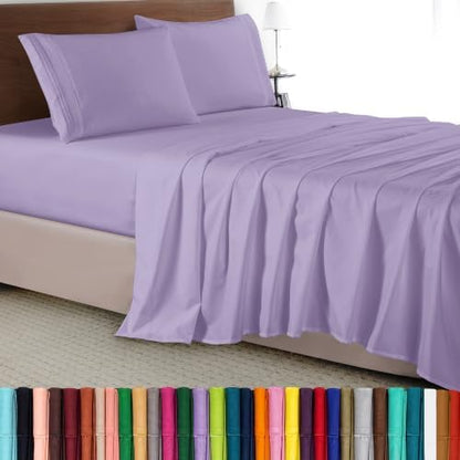 Elegant Comfort Luxury 4-Piece Bed Sheet Set - Luxury Bedding 1500 Premium Hotel Quality Microfiber, Wrinkle Resistant Cool & Breathable, Easy Elastic Fitted, California King, Violet