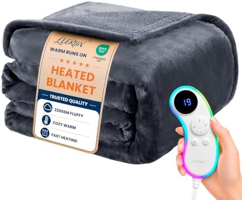 Soft Heated Blanket Throw: Fluffy 220GSM Flannel Sherpa Cozy Warm