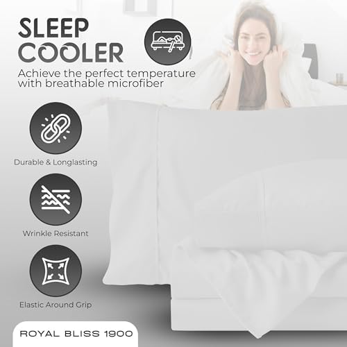 Split King Sheets Set with 2 Twin XL Fitted Sheet - 5 Piece Bedding - Wrinkle Free, Fade Resistant, Double Brushed Microfiber - Deep Pockets/Easy Fit - (White)