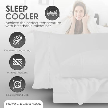 Split King Sheets Set with 2 Twin XL Fitted Sheet - 5 Piece Bedding - Wrinkle Free, Fade Resistant, Double Brushed Microfiber - Deep Pockets/Easy Fit - (White)