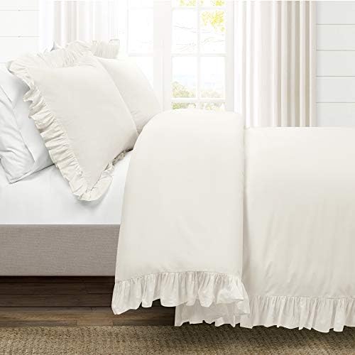 Lush Decor Reyna Ruffle Cotton Duvet Cover Set 3 Piece Set King, White - King Size Bedding Set - White Duvet King- Ruffled Bedding - Coquette Decor