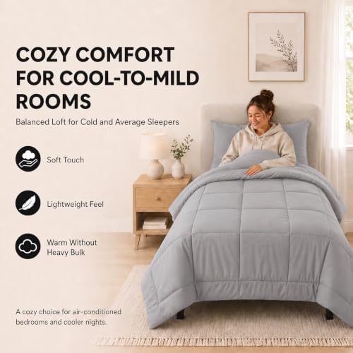 CozyLux Twin Comforter Set French Grey - 5 Pieces Bed in a Bag