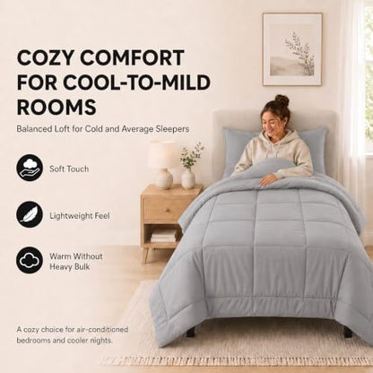 CozyLux Twin Comforter Set French Grey - 5 Pieces Bed in a Bag