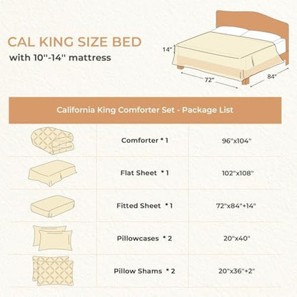 Sasttie California King Comforter Set, 7-Piece Bed in a Bag, Pintuck Bedding Sets for All Season, Includes Comforter, Flat Sheet, Fitted Sheet, Pillowcases and Pillowshams, New Purple