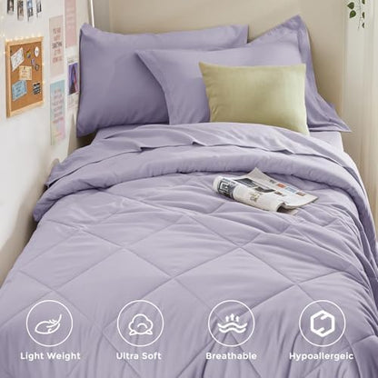 HEVUMYI 5-Piece Twin XL Comforter Set, Light Purple Bed in a Bag