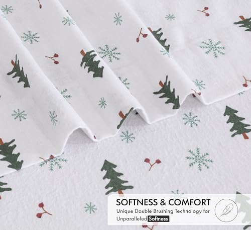 RUVANTI Flannel Sheets Set Full Size,Berry & Pine