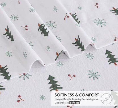RUVANTI Flannel Sheets Set Full Size,Berry & Pine