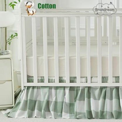 Brandream Gingham Gathered Crib Skirt, Baby Boy, Baby Girl, Gender Neutral Crib Skirt, 100% Cotton, 4-Sided, Green Buffalo Plaid Toddler Bedskirt Farmhouse Chic Nursery Crib Bed Skirt Dust Ruffle