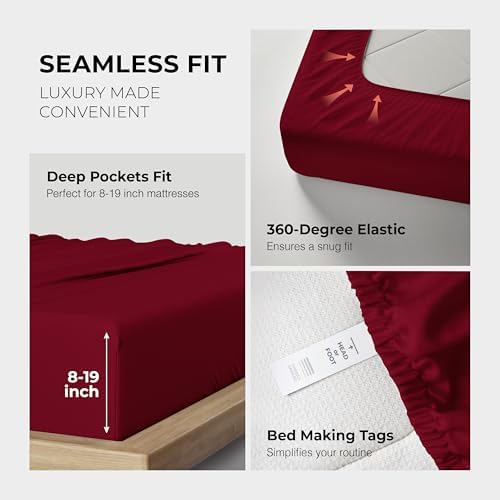 THREAD SPREAD 100% Egyptian Cotton Sheets California King Size - 1200 Series Plush Collection Cal King Size Sheets Set, 4 PC Luxury Bedsheet (Burgundy), Soft, Cooling, 17" Deep Pocket Bedsheet Set