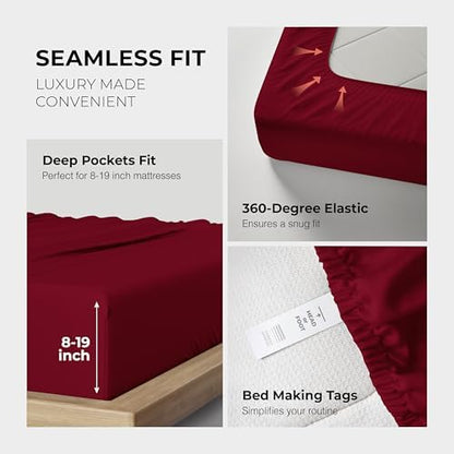 THREAD SPREAD 100% Egyptian Cotton Sheets California King Size - 1200 Series Plush Collection Cal King Size Sheets Set, 4 PC Luxury Bedsheet (Burgundy), Soft, Cooling, 17" Deep Pocket Bedsheet Set