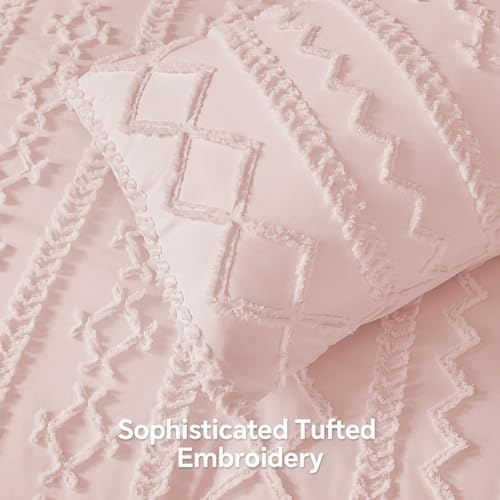 BEDELITE Queen Comforter Set 7 Pieces,Boho Bed in a Bag,Pink