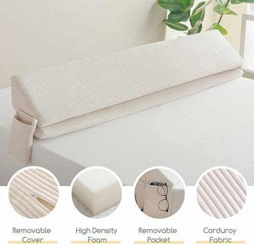HIGOGOGO King Size Wedge Pillow for Headboard Gap - Multi Functional Mattress Wedge Bed Gap Filler Close The Gap (0-7") Between Your Mattress and Headboard or Wall (Beige, 76"x9"x7")