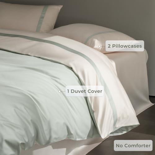 Queen Size Duvet Cover, 100% Egyptian Cotton,1600 Thread Count, Reversible Duvet Cover, Soft and Breathable Satin Bedding Set, All Seasons (Heather Sage Green, 90"x90")