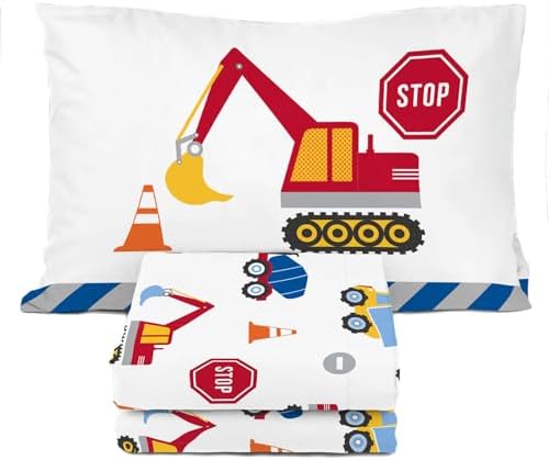 Sunny Side Up Construction Zone Toddler Sheet Set - 3 Piece Toddler Bedding Set Includes Pillow Cover - Super Soft Trucks Microfiber Sheets