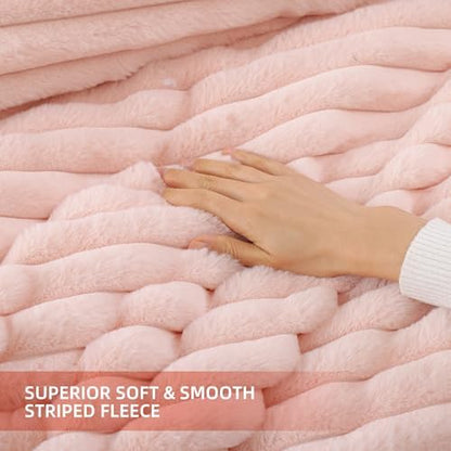 Smoofy Fluffy King Size Comforter 3 PCS - Blush Pink Fleece Bedding Set
