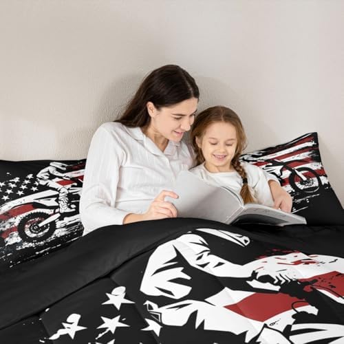 Feelyou Dirt Bike Comforter Set Toddler Splatter Print Bedding Set for Kids Boys Girls Off-Road Racing Duvet Quilt Outdoor Sports Bedroom Decor Motocross Rider Microfiber 2 Pcs with 1 Pillow Cases