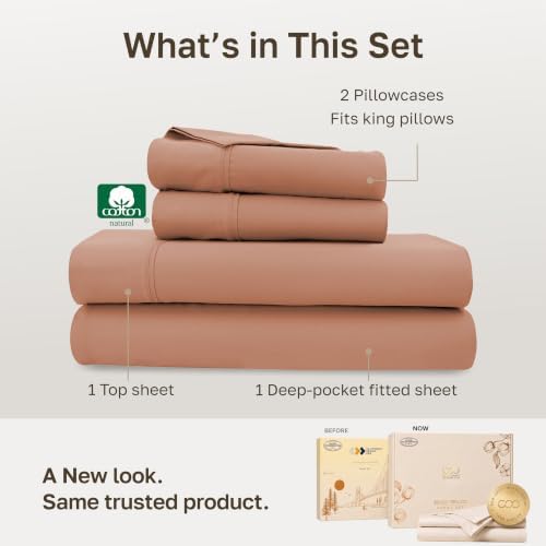 California Design Den Soft 100% Cotton Sateen King Bed Sheets, Fresh Clay