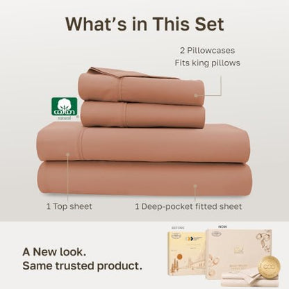 California Design Den Soft 100% Cotton Sateen King Bed Sheets, Fresh Clay