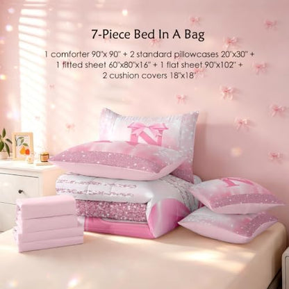 Feelyou Boys Girls Pink Bowknot Bed in A Bag Queen Size