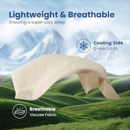 Cozy Bliss Cooling Comforter Twin Size x Sorona® Viscose Natural Fiber, Reversible Silky Smooth Cooling Blanket with Q-Max＞0.45 for Hot Sleepers & Night Sweats, Khaki, 68"x90"