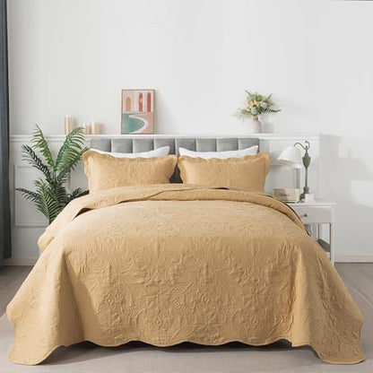HoneiLife Queen Quilt Bedding Set - 3 Piece Microfiber Quilt Sets Lightweight Bedspreads Reversible Coverlets Retro Bed Cover Paisley Pattern Bedding Set All Season Quilts-Yellow