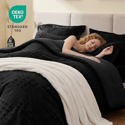 EXQ Home Waffle Comforter Set Twin Size, 2 Pieces Bed Set,Black