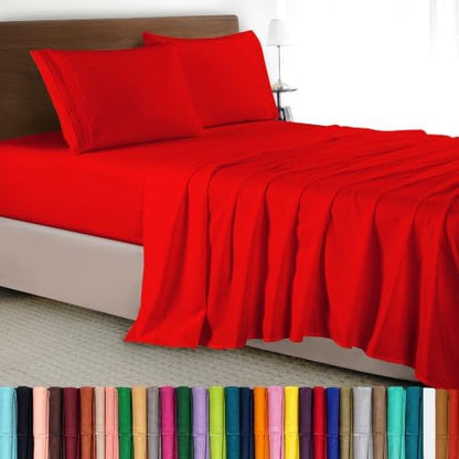 Elegant Comfort Luxury 4-Piece Bed Sheet Set - Luxury Bedding 1500 Premium Hotel Quality Microfiber, Wrinkle Resistant Cool & Breathable, Easy Elastic Fitted, King, Red