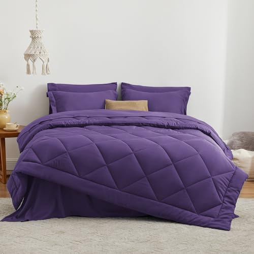 Love's cabin Twin XL Comforter Set Purple, 5 Pieces Twin XL Bed in a Bag, All Season Bedding Sets with 1 Comforter, 1 Flat Sheet, 1 Fitted Sheet, 1 Pillowcase and 1 Pillow Sham