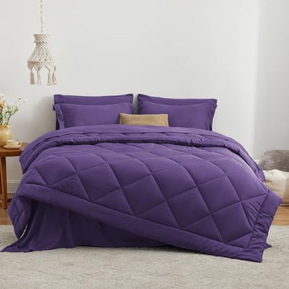 Love's cabin Twin XL Comforter Set Purple, 5 Pieces Twin XL Bed in a Bag, All Season Bedding Sets with 1 Comforter, 1 Flat Sheet, 1 Fitted Sheet, 1 Pillowcase and 1 Pillow Sham