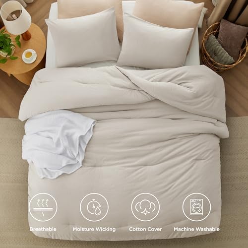 Bedsure PureWoven Cotton Comforter Set Prewashed, King, Linen