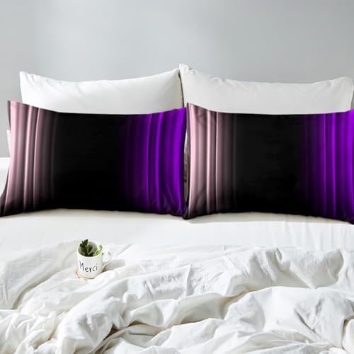 Feelyou Teens Abstract Ombre Decorations Bedding Set for Kids Women Pink Purple and Black Bed Sheets Set Geometric Modern Fitted Sheet Sets Room 4Pcs King Size
