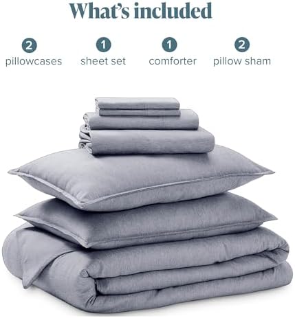 Bare Home Bed-in-A-Bag 7 Piece Set (King, Heathered Midnight Blue)