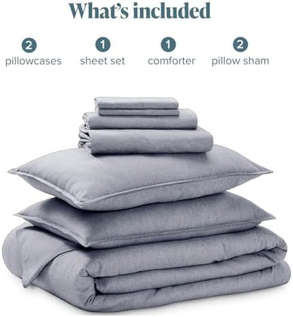 Bare Home Bed-in-A-Bag 7 Piece Set (King, Heathered Midnight Blue)