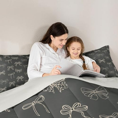 jejeloiu Bow Kids Comforter Set Queen Size Bowknot Bedding Set Butterfly Bowknot Duvet Quilt for Kids Boys Girls Bedroom Bow-tie Decor Microfiber Ultra Soft Breathable