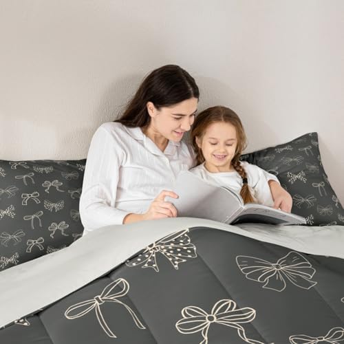 jejeloiu Bow Kids Comforter Set Twin Size Bedding Set for Boys Girls