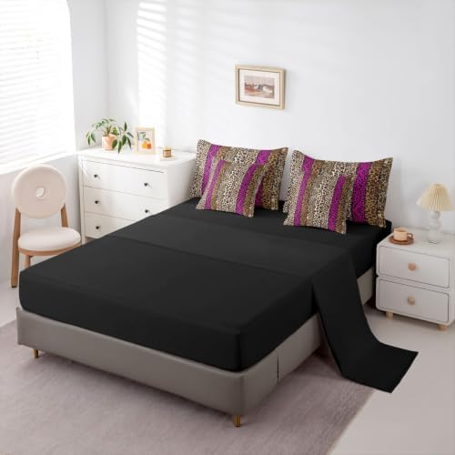 Erosebridal Hot Pink Leopard Print Queen Bedding Set for Men Women Adults - African Cheetah Printed Comforter Set Wild Safari Animal 7-Piece Bed in a Bag Modern Leopard Print Quilt Sets