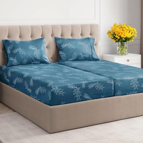 Split King 5 Piece Floral Sheet Set - Breathable & Cooling - Sea Spray