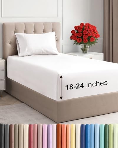 Extra Deep Twin Sheet Set - 3 Piece Breathable & Cooling - Antique White